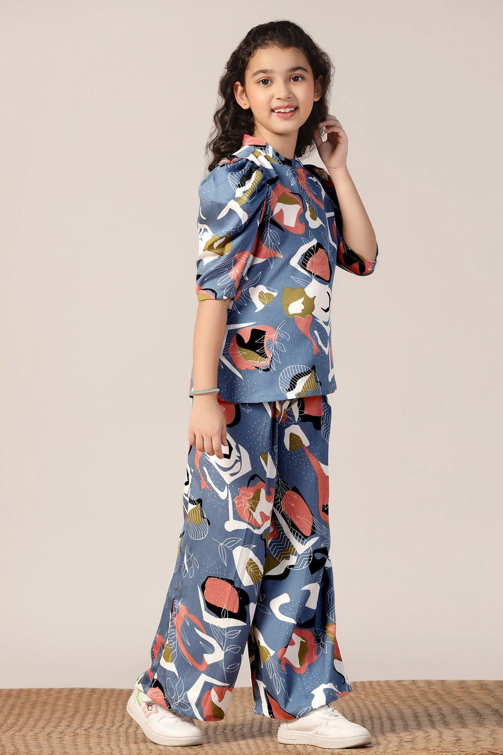 Girls's Grey Rayon Abstrect Printed Top and Pant Set