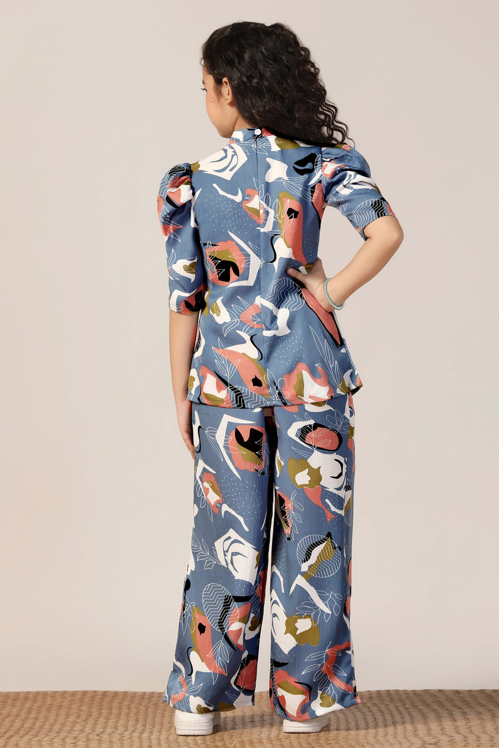 Girls's Grey Rayon Abstrect Printed Top and Pant Set