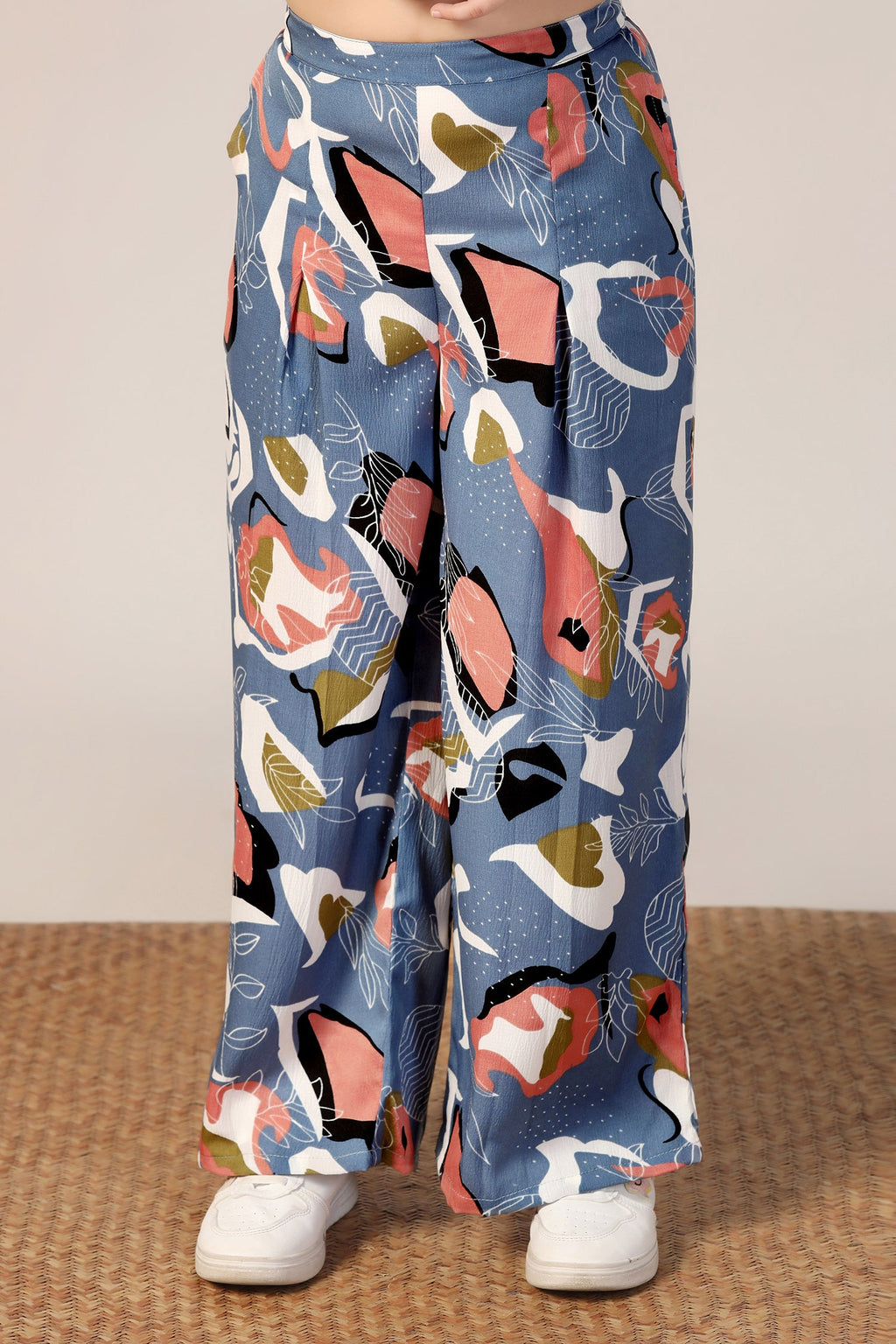 Girls's Grey Rayon Abstrect Printed Top and Pant Set