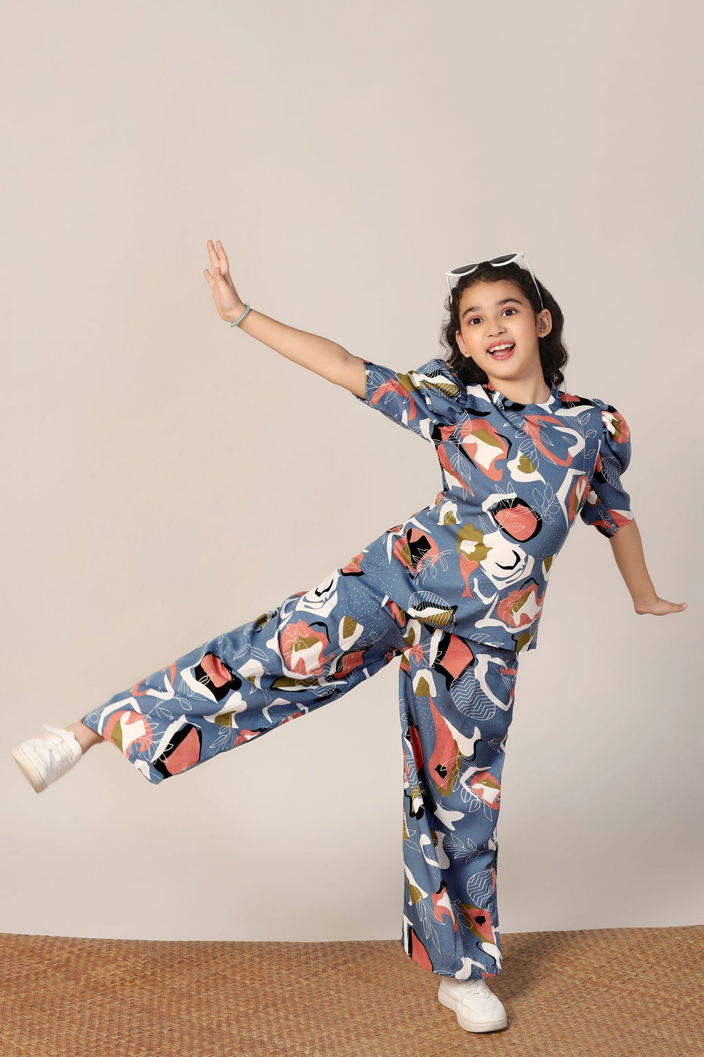 Girls's Grey Rayon Abstrect Printed Top and Pant Set