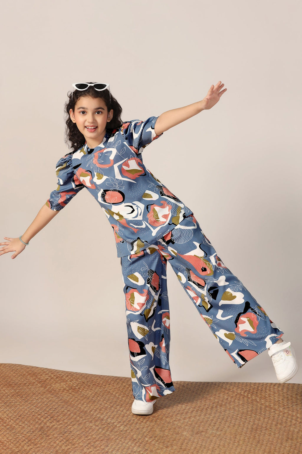 Girls's Grey Rayon Abstrect Printed Top and Pant Set