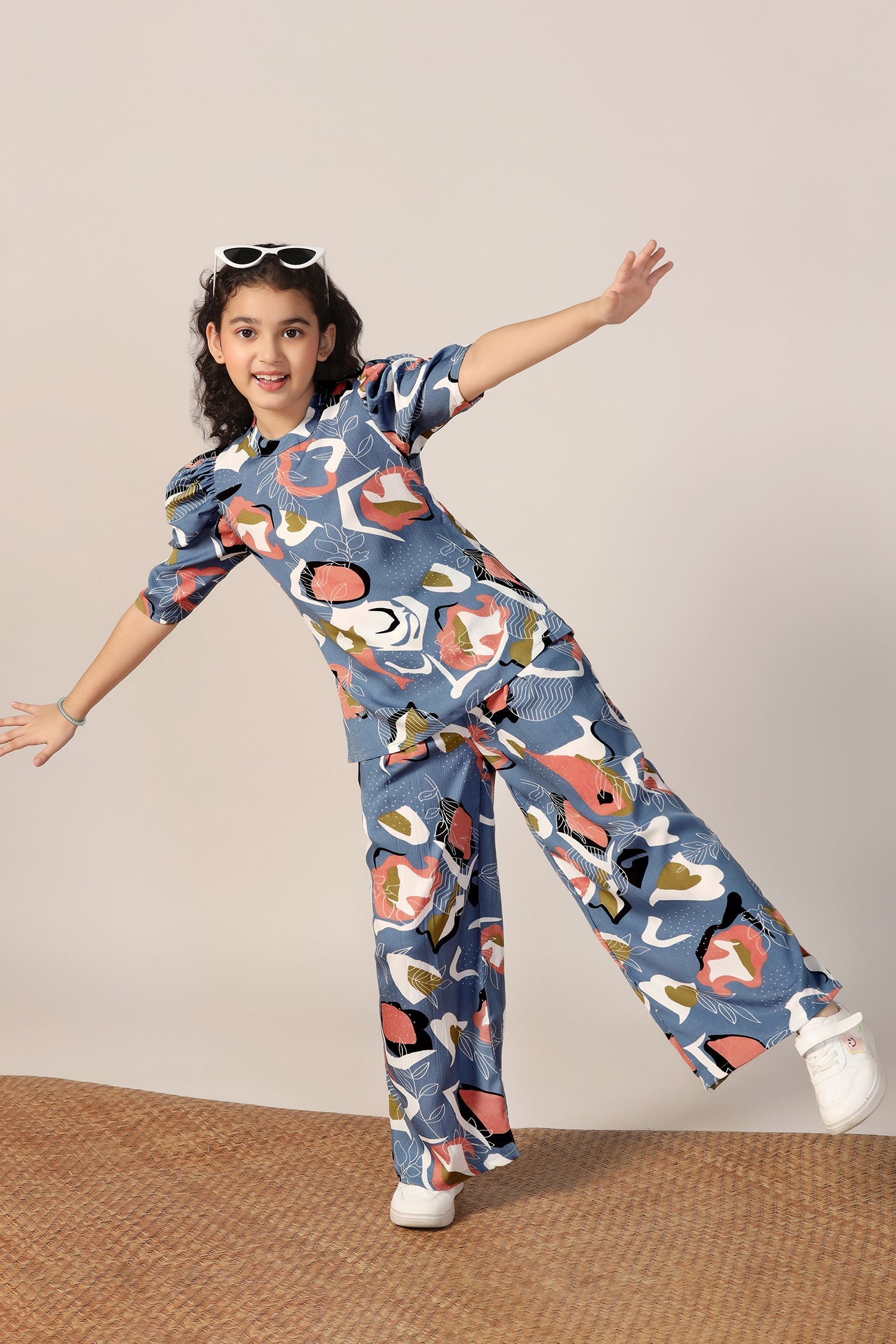 Girls's Grey Rayon Abstrect Printed Top and Pant Set