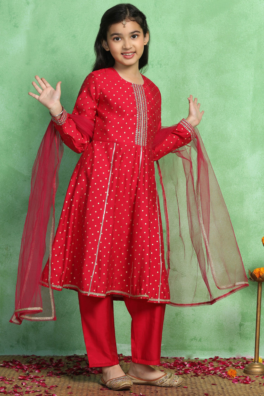 Girl's Rani Roman Silk Foil Printed Kurta and Palazzo Set