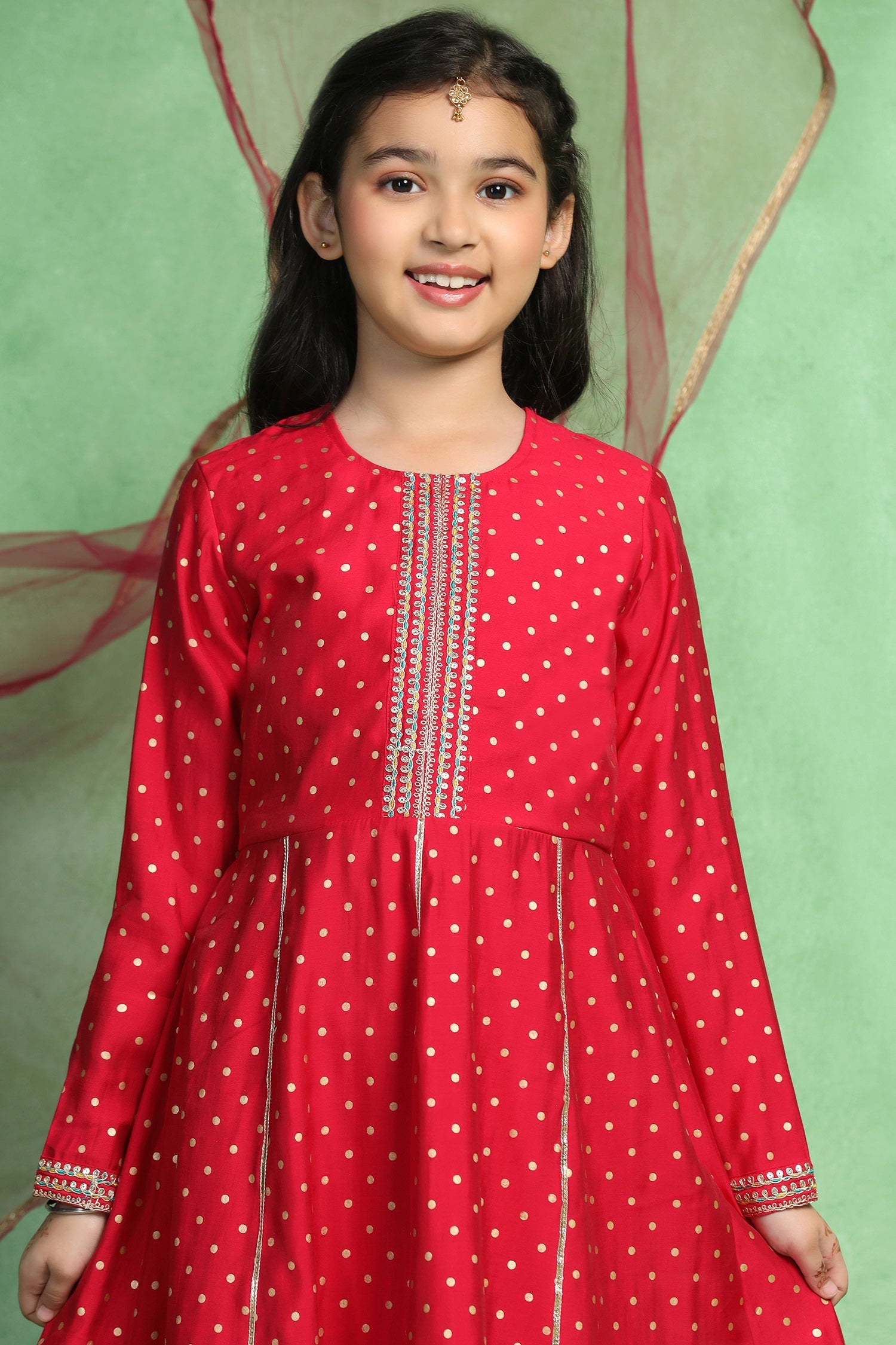 Girl's Rani Roman Silk Foil Printed Kurta and Palazzo Set